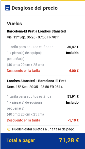 Precio Ryanair Barcelona-Londres